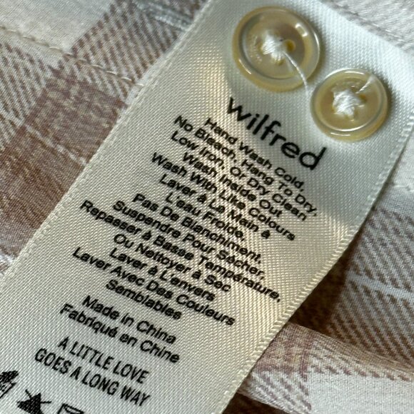 Wilfred 100% SILK! Neutral toned button down plaid blouse XS - Picture 8 of 11